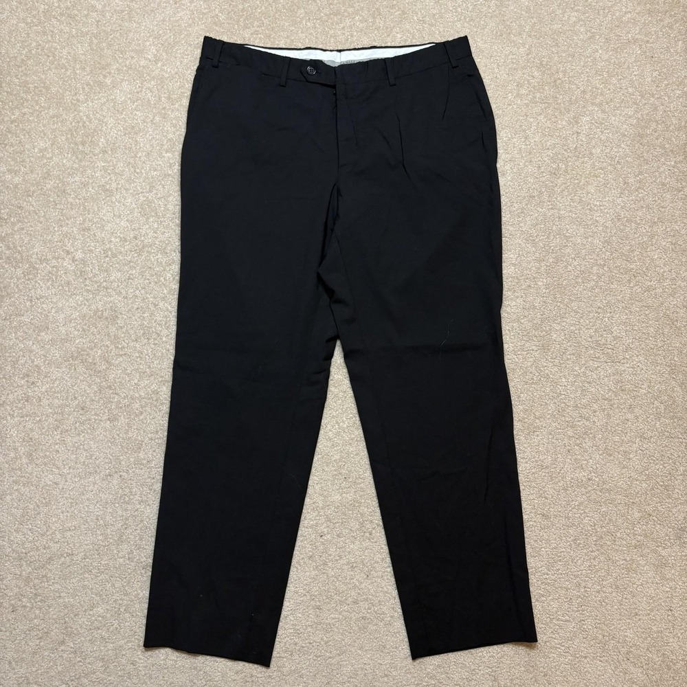 Canali Dress Pants Mens 34x28 Black Stretch Wool Flat Front Italy Classic Fit